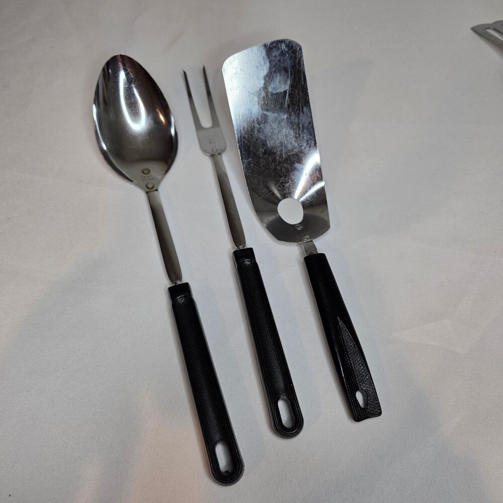 Ekco Utensil Bundle 3pc Made in USA Vintage Black Handle Stainless Steel